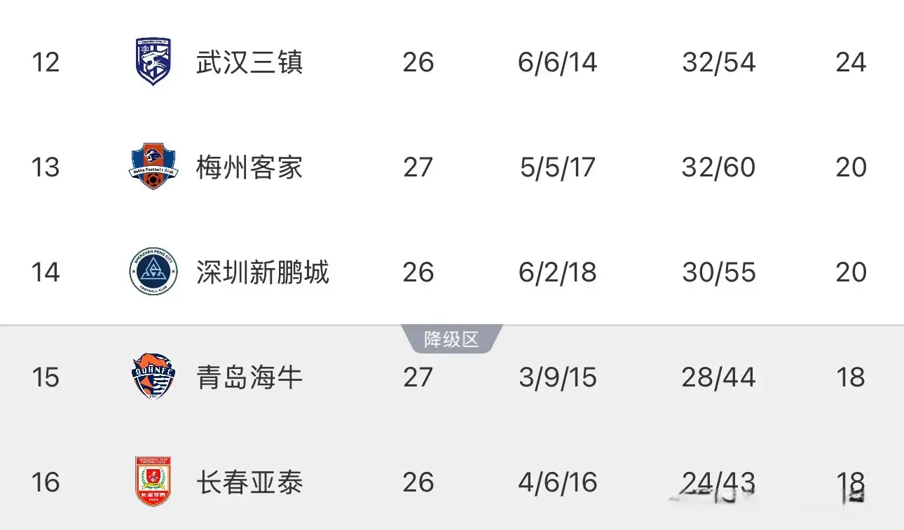 武汉三镇, 排名倒数第 武汉三镇, 排名倒数第